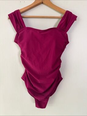 Sculpting Ruched One-Piece Swimsuit in Berry